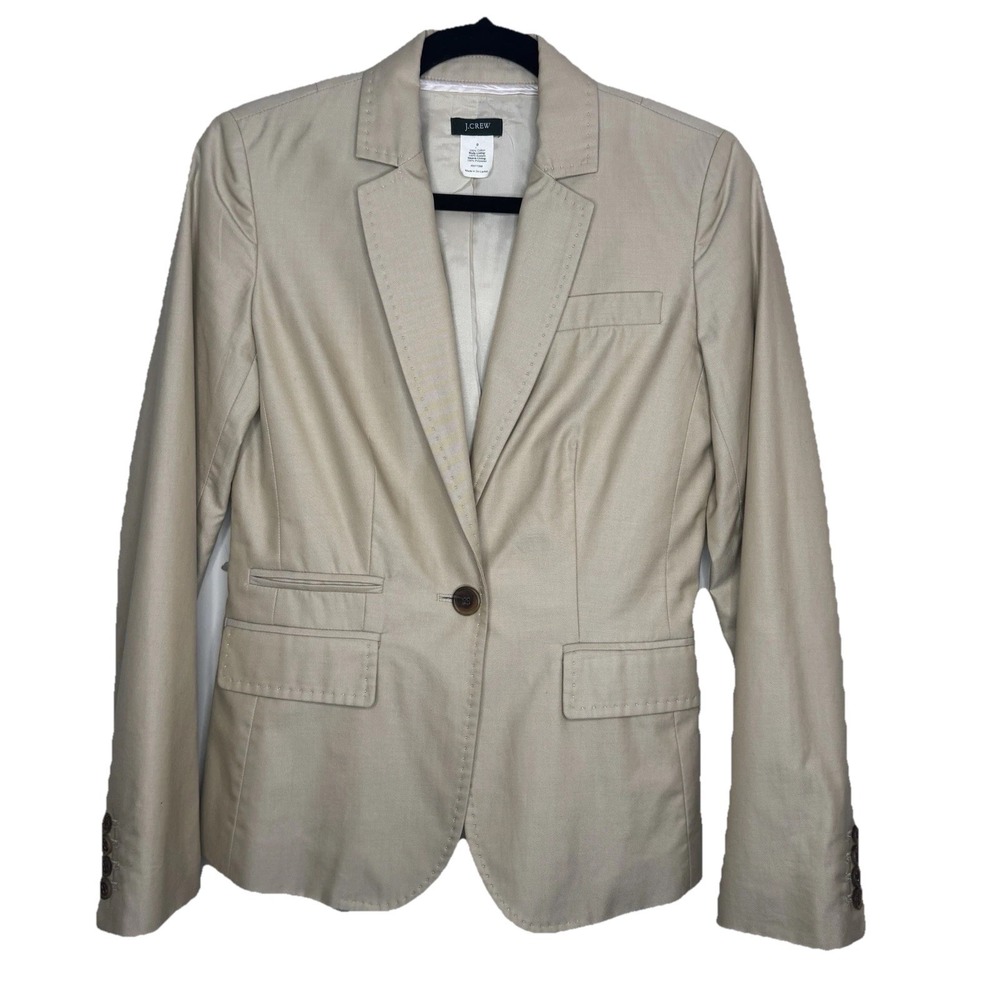 J. Crew‎ Beige Cotton Blend Blazer Size O Career Womens One Button Suit Jacket